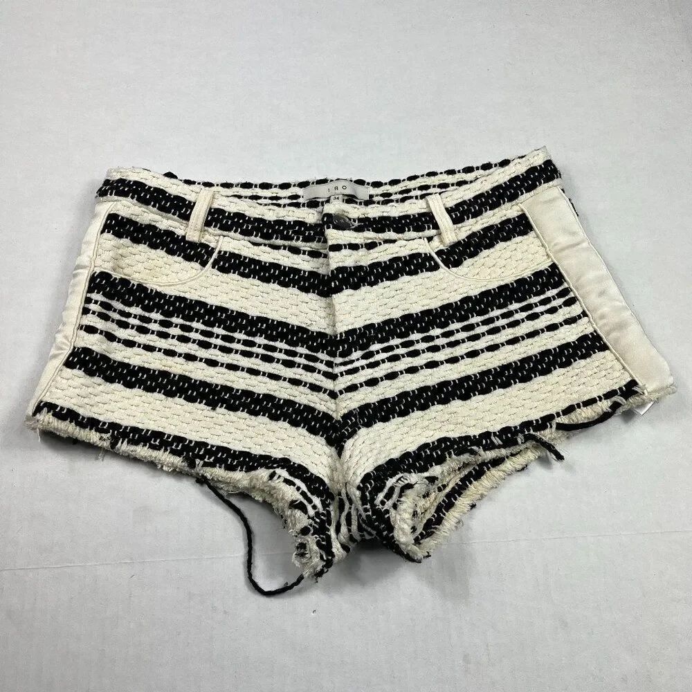 IRO Axano TweedβShorts Striped Raw Frayed Hem Casual Parisian Textured Size 34 2